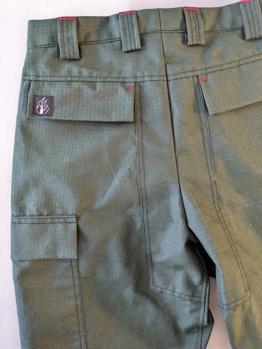 Men's custom wildland cargo pants in spruce green Nomex Kevlar